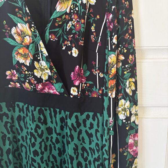 Tropical Maxi Dress Women Small Floral Cheetah Print Green Black Resort Travel - Picture 11 of 15